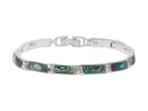 Pulsera de plata 925 con piedras naturales de abulón, diseño elegante.