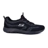 Championes deportivos Skechers Summits New Nature, color negro con detalles en gris. Capellada de tejido de punto con cordones elásticos, plantilla Skechers Memory Foam y suela flexible con tracción.