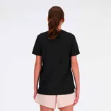 Remera deportiva negra de manga corta, con logo de New Balance estampado en el pecho.