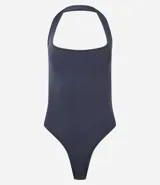 Body azul de microfibra, con escote cuadrado frente única y sin estampa.