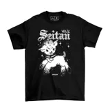 Remera negra de algodón con estampa de un cordero con collar y la inscripción "Hail Seitan".