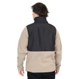 Campera micropolar color beige con bloques en negro y gris. Tiene cierre frontal completo, cuello alto, bolsillos laterales con cierre y logo de la marca bordado en el pecho.