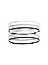 Set de seis vinchas Under Armour elásticas, delgadas, con logo estampado, en colores blanco, gris y negro.