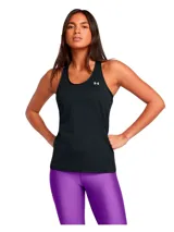 Musculosa deportiva Under Armour negra, con espalda racerback y logo reflectivo en el pecho.
