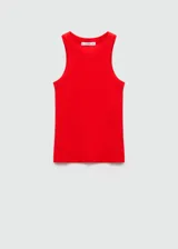 Musculosa blanca de algodón con cuello redondo y tejido de canalé.
