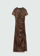 Vestido midi de mangas cortas con estampado animal print.