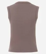 Blusa básica sin mangas color blanco, confeccionada en algodón con elastano, con escote en V y textura acanalada.