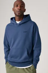 Buzo hoodie azul con logo de Levi's bordado en el pecho.