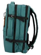 Mochila RKF unisex de poliéster reciclado repelente al agua, color gris. Cuenta con tres compartimentos independientes con cierre, compartimento para laptop de 15 pulgadas, triple bolsillo frontal con cierre, mango lateral, correas ajustables, almohadillas en la espalda, pasador para maleta y broches laterales.