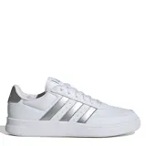 Championes Adidas Breaknet 2.0 blancos con detalles plateados en las tres tiras laterales y el talón.