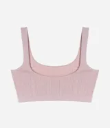 Soutien top negro de poliamida con acabado seamless, escote redondo y breteles anchos fijos.