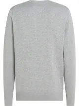 Sweater gris de Tommy Hilfiger, de tejido de punto, con cuello en V y logo bordado en el pecho.