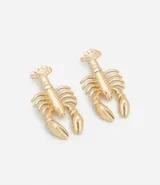 Par de aros dorados con forma de langosta.