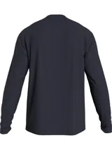 Remera azul marino de manga larga con cuello perkins y logo de Calvin Klein bordado en el pecho.
