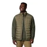 Chaleco acolchado Columbia Delta Ridge II para hombre, color azul marino con logo de la marca en el pecho. Cuenta con tecnología termorreflectiva Omni-Heat, HeatSeal y Omni-Shield. Relleno de plumón con certificación RDS.