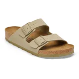 Sandalias Birkenstock Arizona Birko-Flor color caqui, con doble tira y hebillas ajustables.