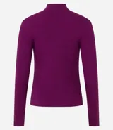 Blusa de manga larga ajustada al cuerpo, color morado oscuro, con cuello alto.