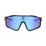 Lentes de sol unisex Gravity con marco negro, lentes espejadas color celeste y violeta, filtro UV 400 y polarizados.