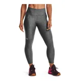Calza de mujer Under Armour HeatGear® de tiro alto hasta el tobillo, color gris azulado, con cintura antideslizante y logo en la pierna.