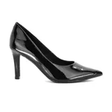 Zapato de tacón alto Usaflex Katie, color negro charol, con punta fina y capellada lisa.
