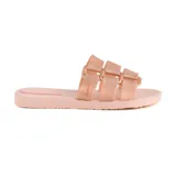 Sandalias Ipanema modelo Tires, color oro rosa, con tres tiras anchas horizontales y logo de la marca en una de las tiras.