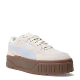 Championes urbanos Puma Karmen II Idol SD, color beige arena con detalles celestes y suela marrón. Plataforma con diseño acanalado.