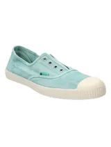 Zapatillas Natural World modelo Greece, color verde agua, sin cordones, fabricadas en España con algodón orgánico y suela de goma.