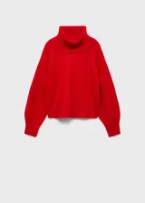 Sweater azul eléctrico de punto con cuello alto, mangas largas con puños elásticos y corte recto.