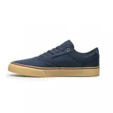 Championes Etnies Blitz de lona azul con detalles en rojo y suela de goma color caramelo.