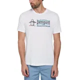 Remera blanca de algodón con estampa frontal del logo de Original Penguin en azul y rojo.