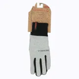 Guantes unisex de color gris con detalles en negro y logo de la marca Merrell estampado en el dorso.