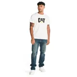 Pantalón de jean CAT para hombre, corte slim, color azul stone lavado, con cinco bolsillos y logo CAT en la parte trasera. Confeccionado en algodón, poliéster y spandex.