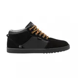 Championes Etnies Jefferson de media caña, color negro con detalles en gris y cordones naranjas.
