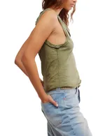 Musculosa verde oliva de algodón y poliéster, con cuello en V y sisas anchas.