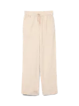 Pantalón largo de tiro alto con fit relajado, estampado a cuadros en tonos beige y blanco. Cierre con cordón y bolsillos laterales. Confeccionado en tejido plano tipo cambric.