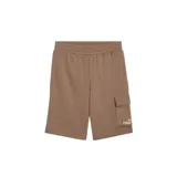 Short color tostado de corte recto, con cintura elástica ajustable con cordón, bolsillos laterales y bolsillo cargo con logo de Puma estampado en blanco.