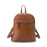 Mochila color gris con bolsillo frontal con cierre y broche. Apertura superior con cierre. Incluye bolsillos internos. Correas regulables para colgar en la espalda y asa de mano.