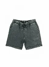 Short de felpa gris con efecto desgastado acid wash, cintura elástica con cordón y logo estampado.