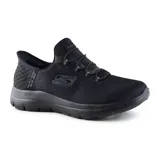 Championes deportivos Skechers Hands Free Slip-ins Summits Diamond Dream, color negro, con cordones elásticos y plantilla Skechers Air-Cooled Memory Foam.