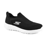 Championes deportivos Skechers GOwalk Joy sin cordones, color negro con logo plateado en el lateral. Capellada de tejido técnico transpirable, plantilla Air-Cooled Goga Mat y entresuela acolchada 5GEN.
