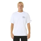 Remera blanca de manga corta con cuello redondo y logo Rip Curl Pro estampado en el pecho.