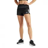 Short deportivo Adidas Own The Run para mujer, color negro con logo blanco.