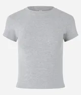 Blusa gris melange slim fit de rib con cuello redondo y mangas cortas.