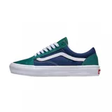 Zapatillas Vans Skate Old Skool color verde y azul con detalles en blanco.