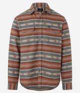 Camisa de hombre de manga larga con cuello inglés y cierre abotonado. Presenta bolsillos delanteros y un estampado étnico con jacquard.