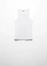 Musculosa blanca de algodón con cuello redondo y tejido de canalé.