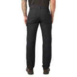 Pantalón de trabajo negro, de corte recto, con bolsillos laterales y traseros.