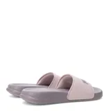 Sandalias Puma Popcat 20, color lila con tira ancha rosada y logo Puma en relieve.