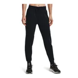 Pantalón de jogging negro Under Armour para mujer, de corte ajustado, con cintura elástica ajustable con cordón, bolsillos laterales y logo estampado en la pierna.