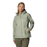 Campera impermeable Columbia Arcadia II para mujer, color verde oliva. Confeccionada con tecnología Omni-Tech™ impermeable y transpirable con costuras totalmente selladas. Cuenta con capucha ajustable para tormentas, dobladillo ajustable con cordón, bolsillos con cremallera y se puede guardar en el bolsillo.